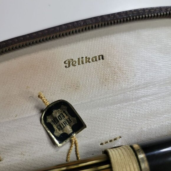 Pelikan‎ Fountain Pen Tortoise Brown Stripe Case Mechanical Pencil Zip Vintage - Picture 13 of 16